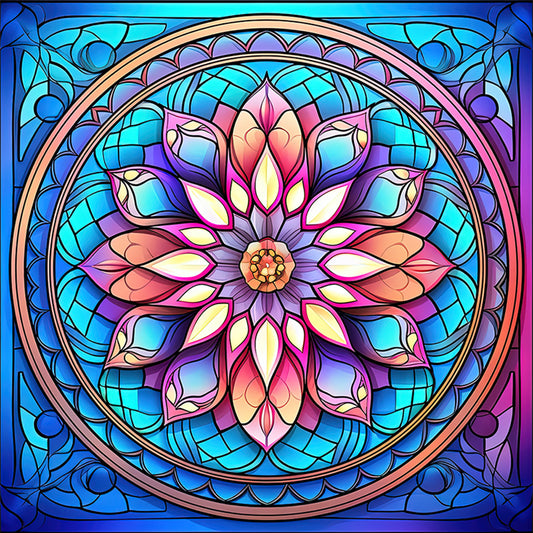 Glass Painting-Flowers - 11CT Stamped Cross Stitch 40*40CM