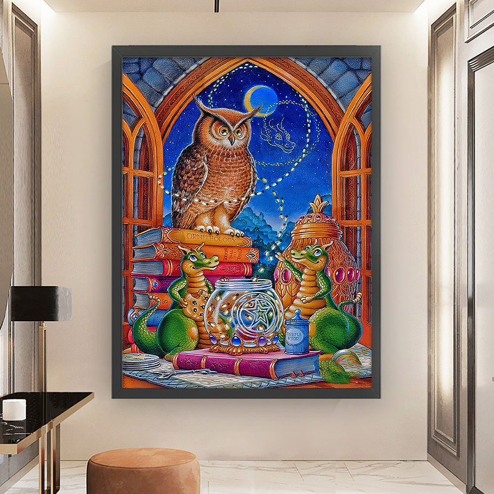 Dragon And Owl Reading A Book - 11CT Stamped Cross Stitch 50*65CM