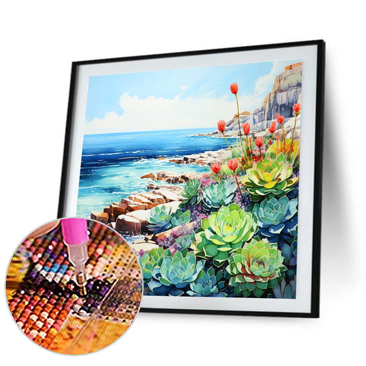 Succulents On The Beach - Full Round Drill Diamond Painting 40*40CM