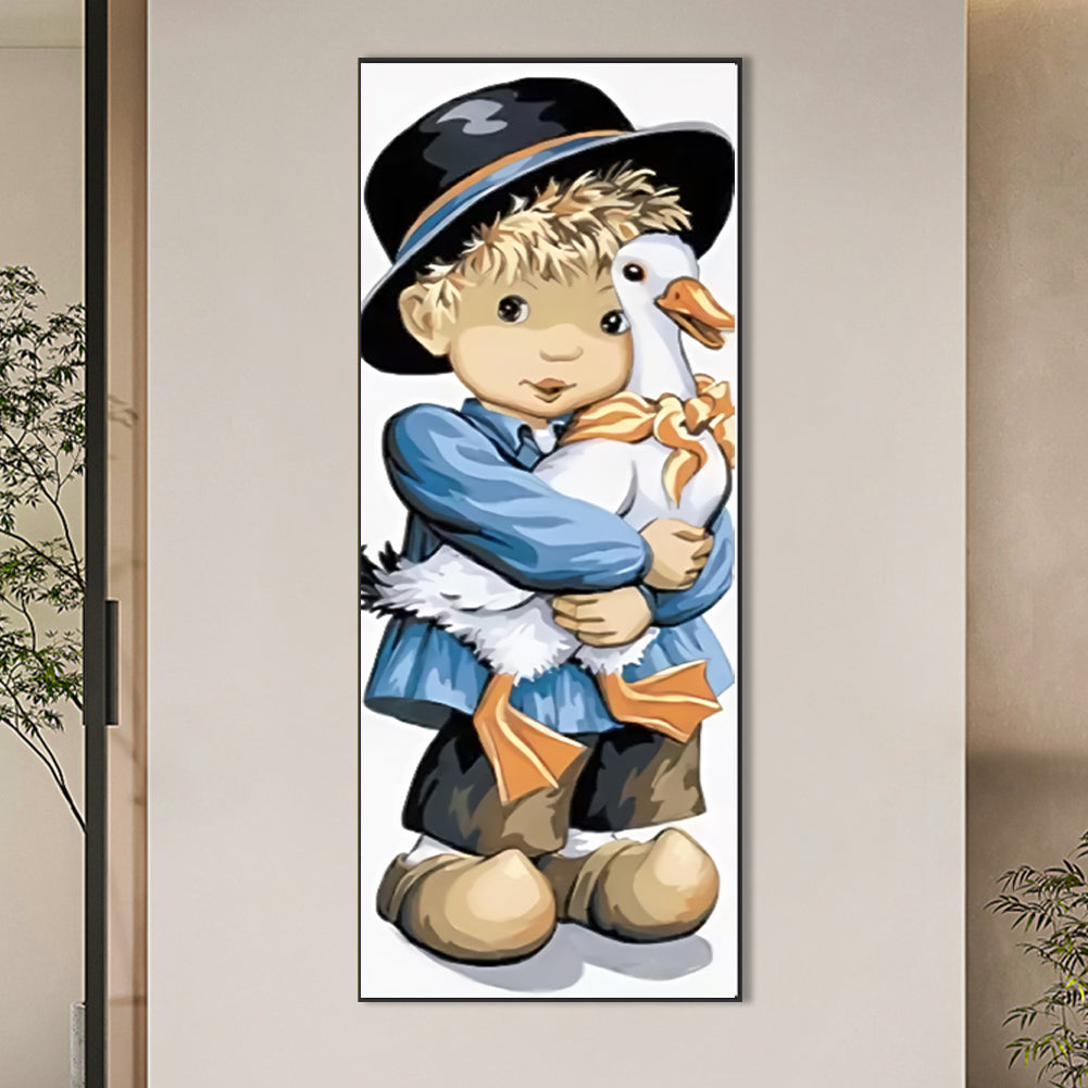 Boy With Goose - Full Round Drill Diamond Painting 30*75CM
