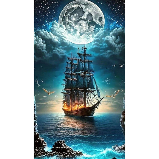 Sea Sailing Boat - Full Square Drill Diamond Painting 40*70CM