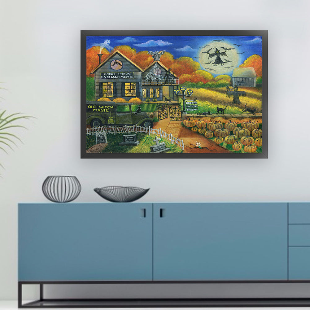 Halloween Country House - 11CT Stamped Cross Stitch 70*50CM