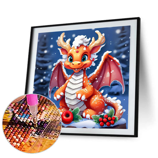 Little Dragon In The Snow - Full Round Drill Diamond Painting 30*30CM