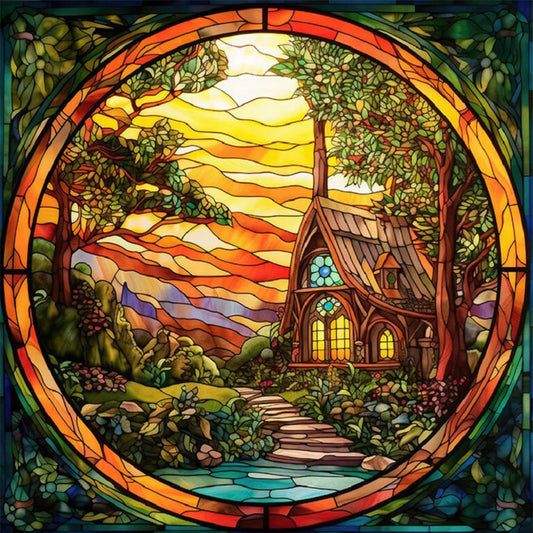 Glass Painting - The Hobbit Hut - 14CT Stamped Cross Stitch 40*40CM(Joy Sunday)
