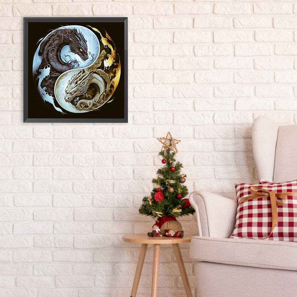 Circle Double Dragon - Full Round Drill Diamond Painting 30*30CM