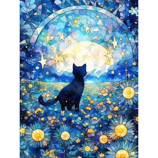 Starry Sky And Cat¡¤Left - Full Round Drill Diamond Painting 30*40CM