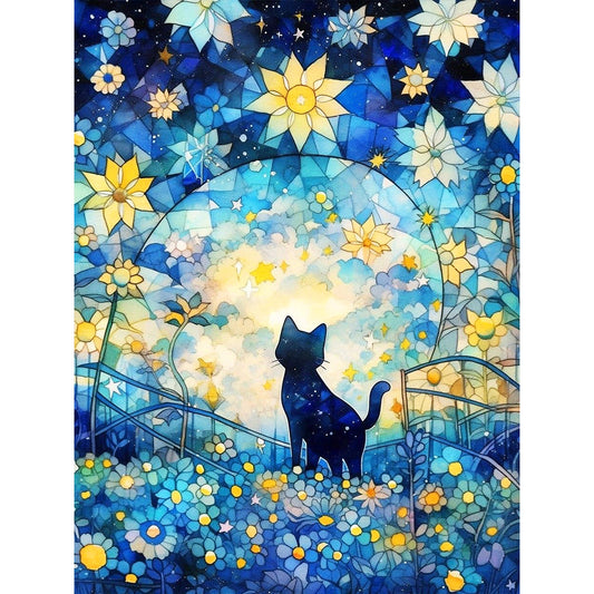 Starry Sky And Cat¡¤Right - Full Round Drill Diamond Painting 30*40CM