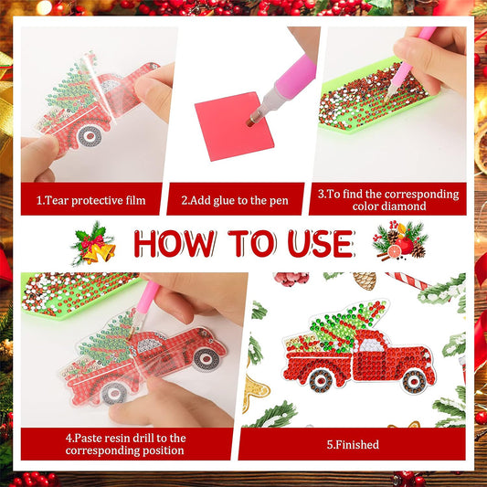 12PCS Christmas Santa Full Drill Keyring for Christmas Home Party Decor (#159)