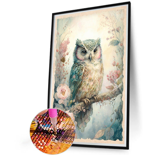 Owl On Branch - Full Round Drill Diamond Painting 40*60CM