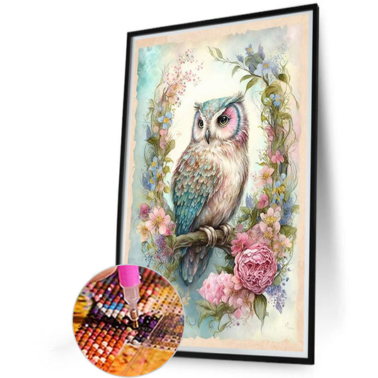 Owl On Branch - Full Round Drill Diamond Painting 40*60CM