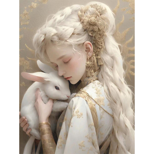 Rabbit And Girl - 11CT Stamped Cross Stitch 50*65CM