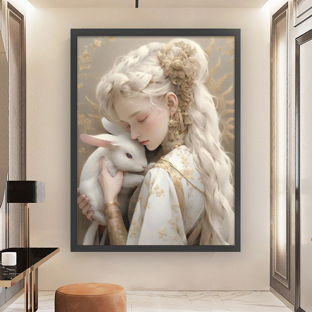Rabbit And Girl - 11CT Stamped Cross Stitch 50*65CM