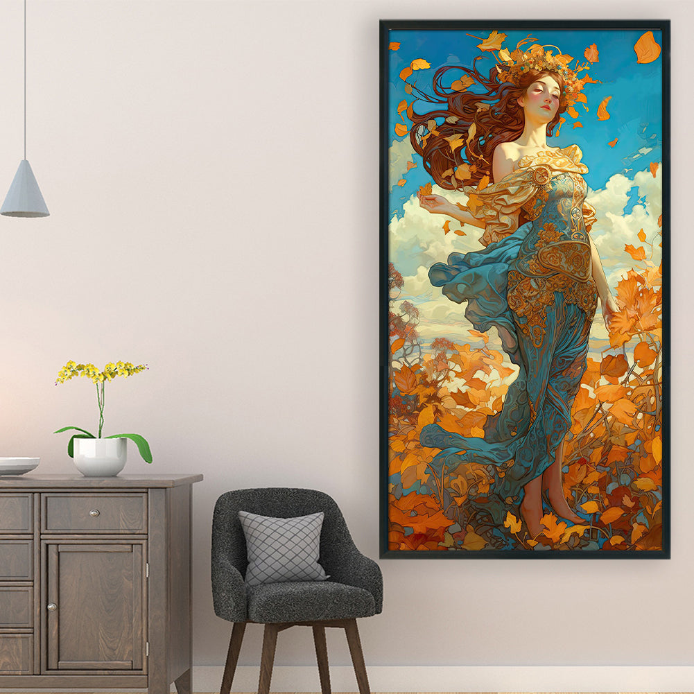 Autumn Leaf Goddess - 11CT Stamped Cross Stitch 50*90CM