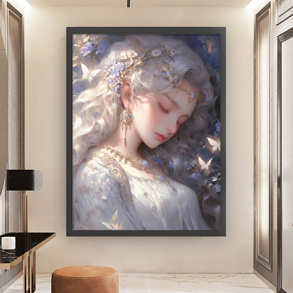 Silver-Haired Butterfly Girl - 11CT Stamped Cross Stitch 50*65CM