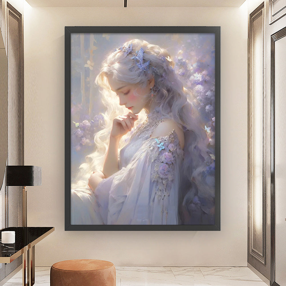 Silver-Haired Butterfly Girl - 11CT Stamped Cross Stitch 50*65CM