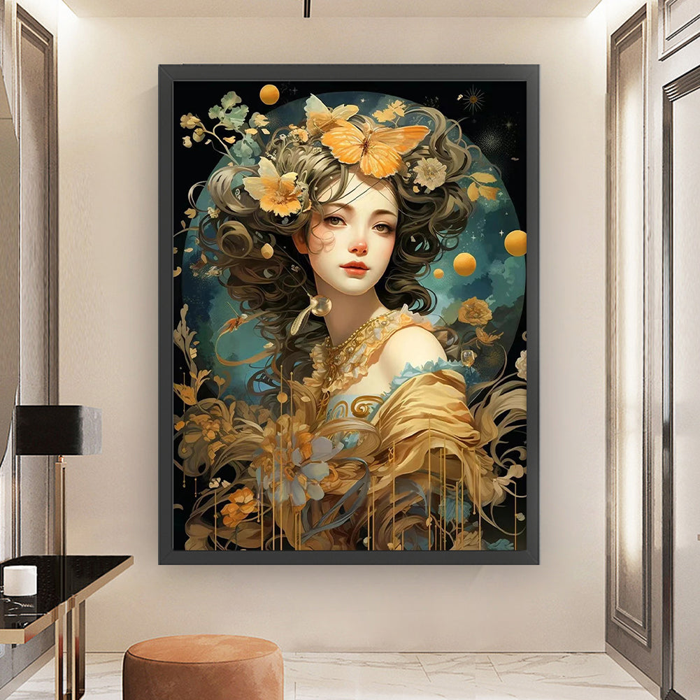 Flower Butterfly Girl - 11CT Stamped Cross Stitch 50*65CM