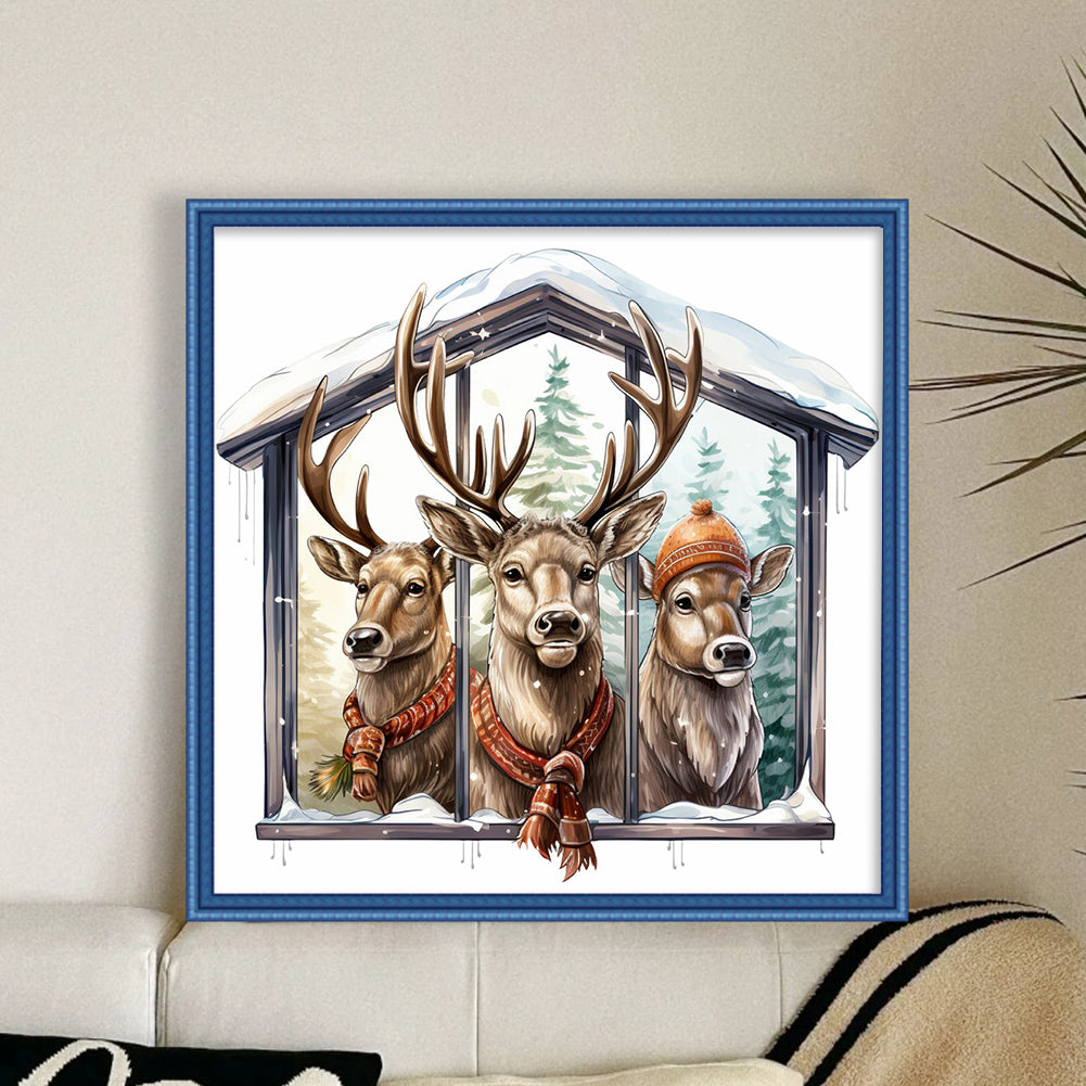 Winter Deer - 18CT Stamped Cross Stitch 30*30CM