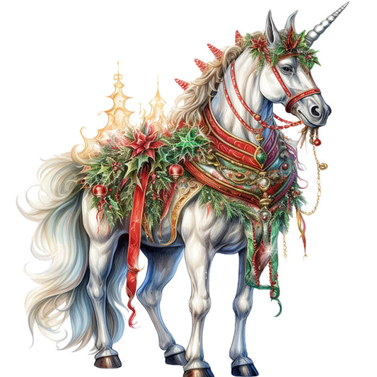 Christmas Unicorn - 18CT Stamped Cross Stitch 30*30CM