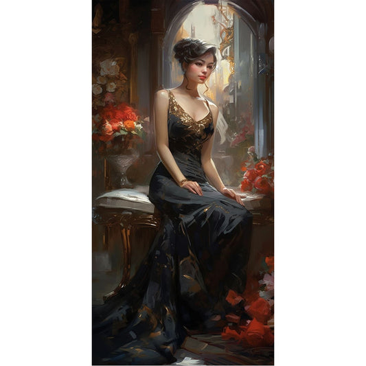 Beauty In Black Dress - 11CT Stamped Cross Stitch 40*83CM