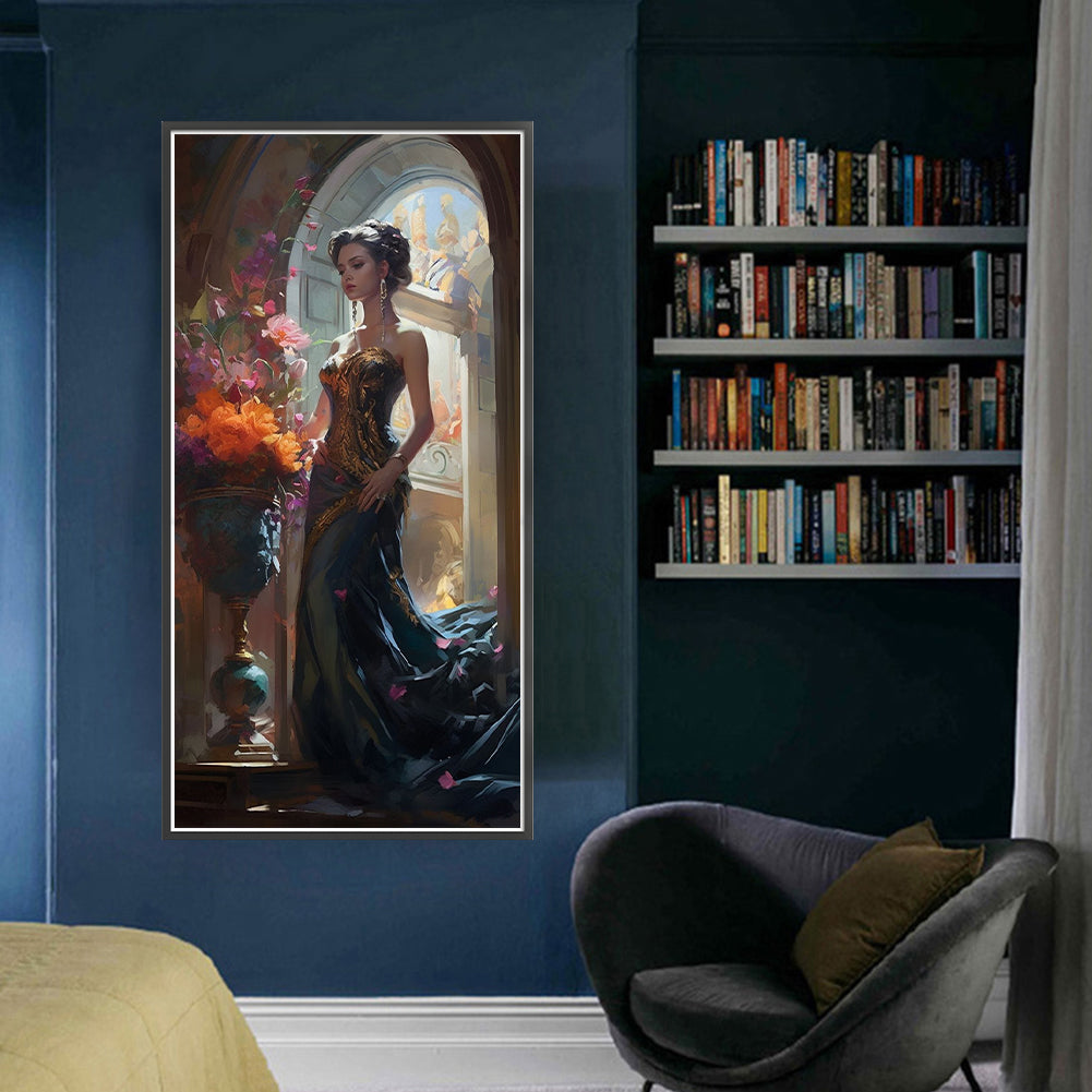 Beauty In Black Dress - 11CT Stamped Cross Stitch 40*83CM