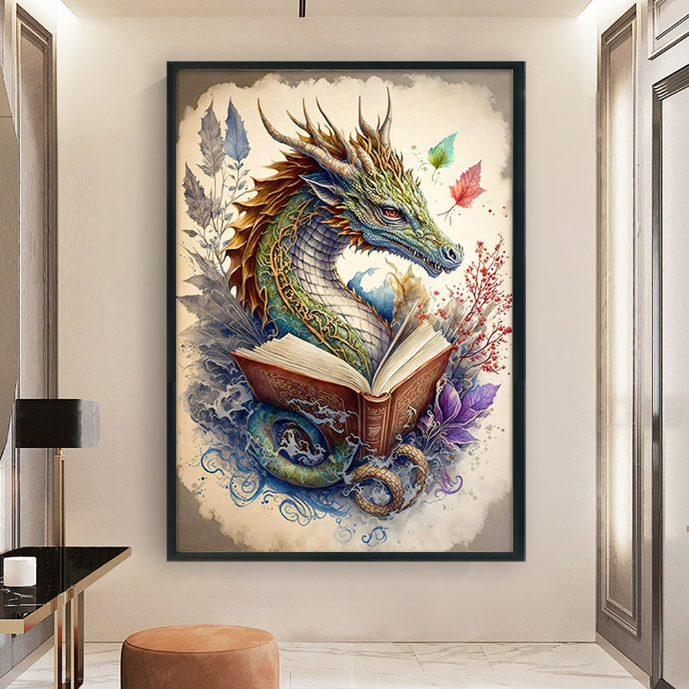 Retro Poster-Dragon Reading A Book - 11CT Stamped Cross Stitch 40*60CM