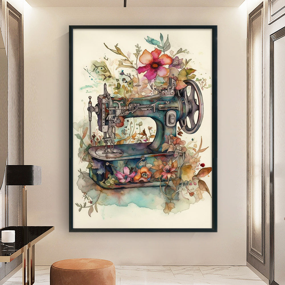 Retro Poster - Sewing Machine - 11CT Stamped Cross Stitch 40*60CM