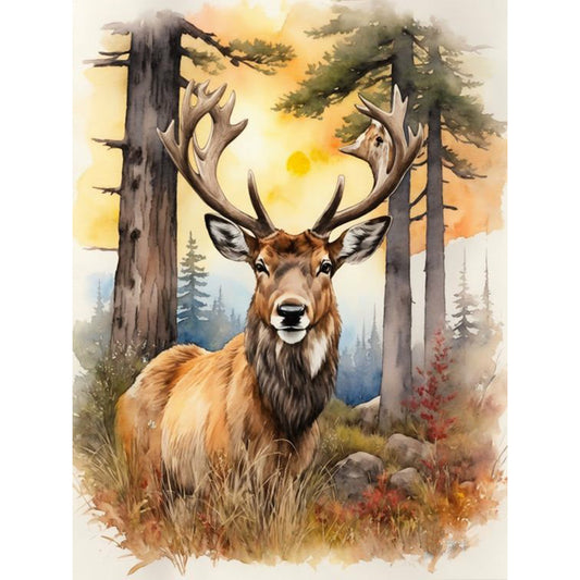 Elk In The Woods - Full Round Drill Diamond Painting 30*40CM