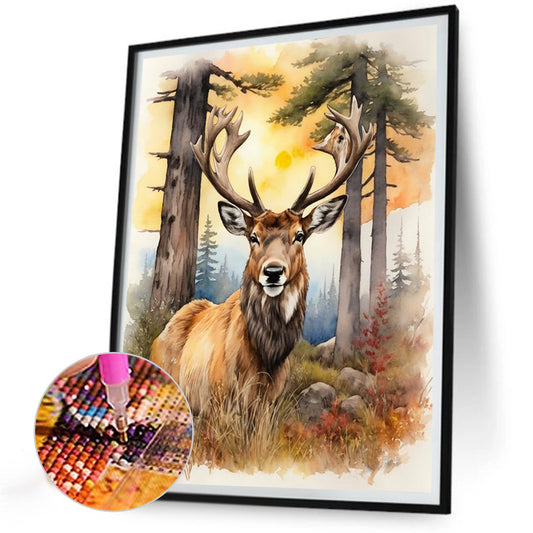 Elk In The Woods - Full Round Drill Diamond Painting 30*40CM