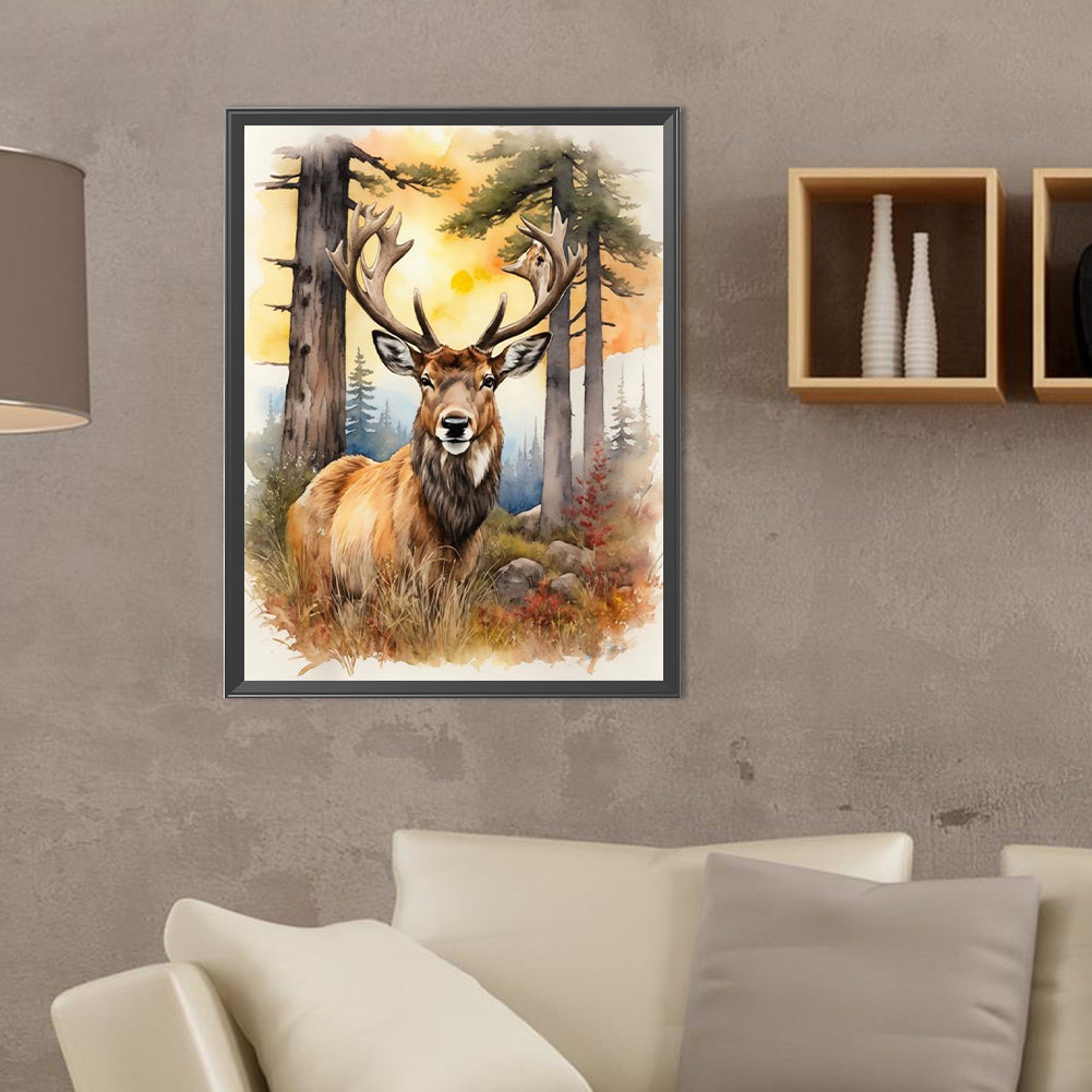 Elk In The Woods - Full Round Drill Diamond Painting 30*40CM
