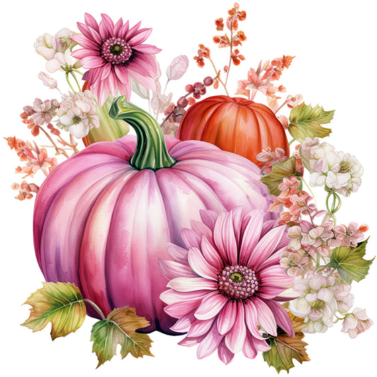 Pink Pumpkin Flowers - 11CT Stamped Cross Stitch 50*50CM