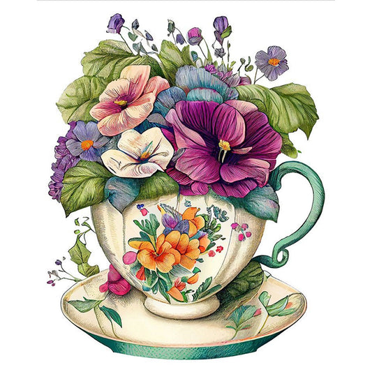 Flowers In Tea Cup - 18CT Stamped Cross Stitch 20*25CM