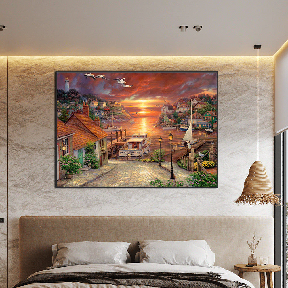Seaside Town - Full Round AB Drill Diamond Painting 70*50CM