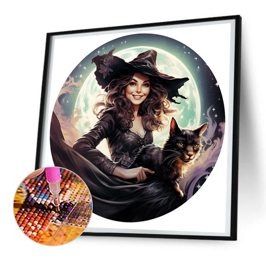 Witch And Cat - Full Round Drill Diamond Painting 30*30CM