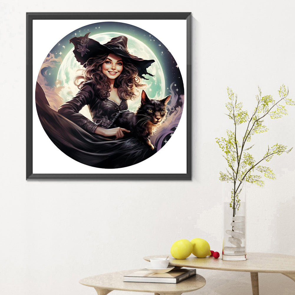 Witch And Cat - Full Round Drill Diamond Painting 30*30CM