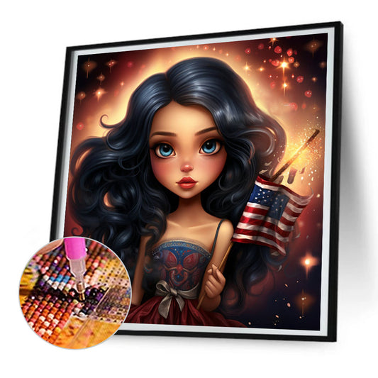 Cartoon Curly Hair Girl - Full Round Drill Diamond Painting 30*30CM