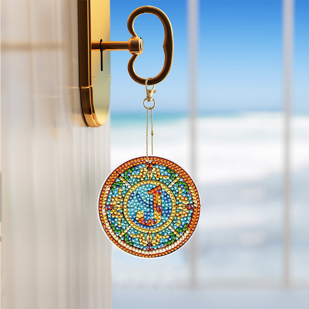 A-Z 26 Letters Double Sided Special Shape Diamond Painting Keychain Pendant (J)