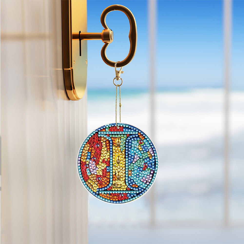 A-Z 26 Letters Double Sided Special Shape Diamond Painting Keychain Pendant (I)