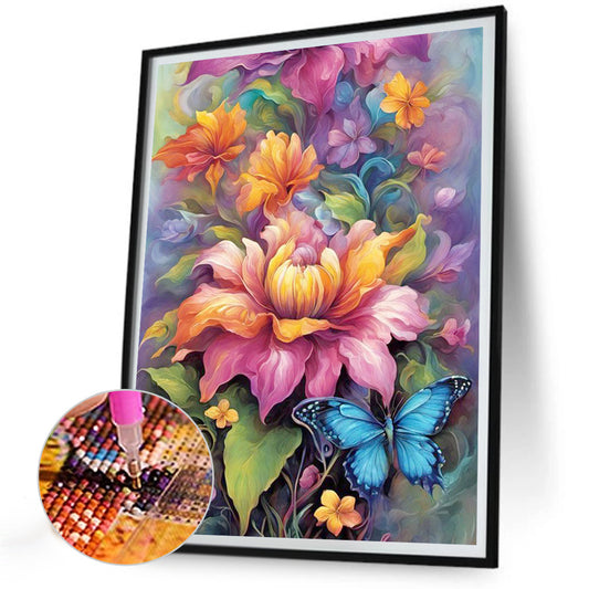 Bouquet With Butterflies Flowers - Full Round Drill Diamond Painting 30*40CM