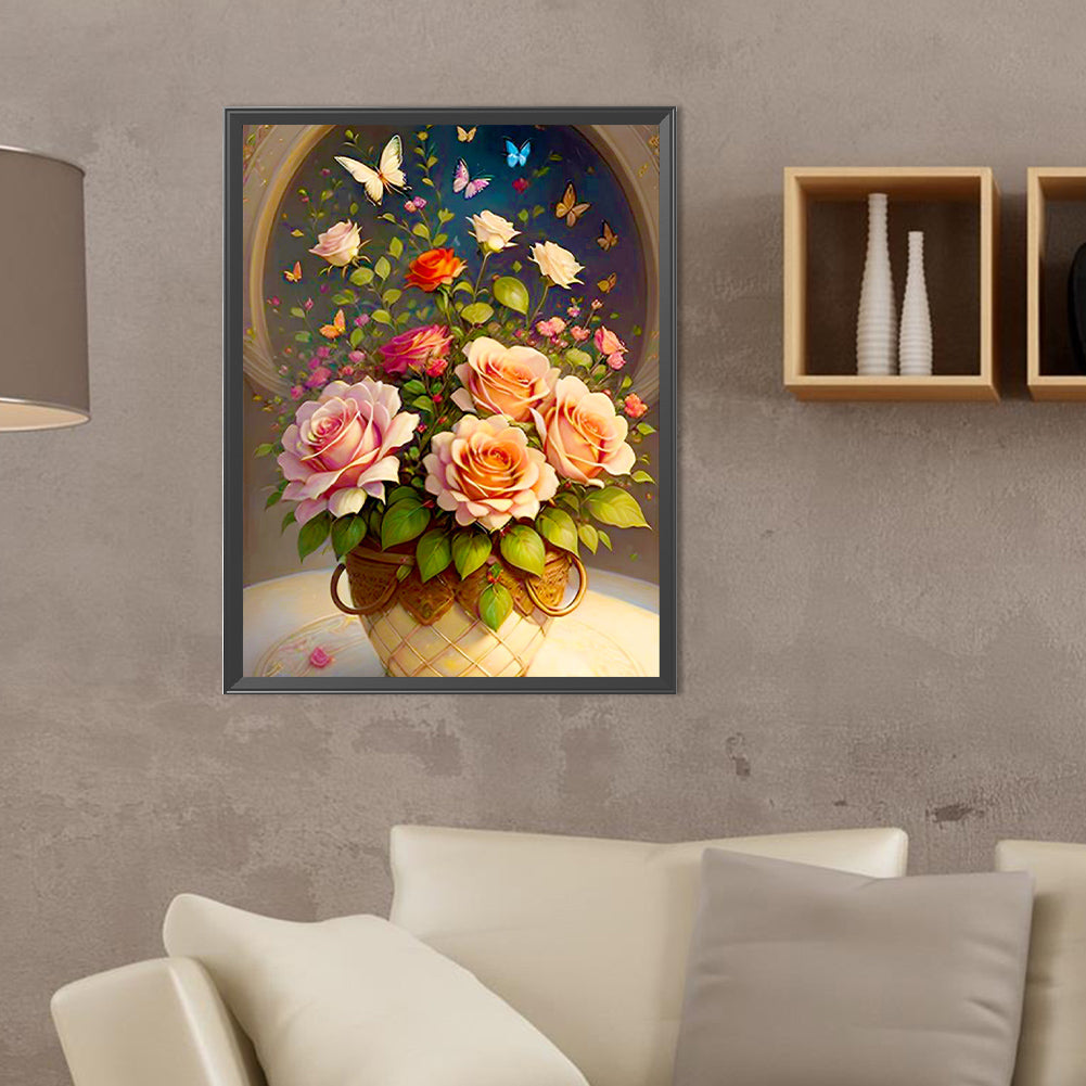 Bouquet Flowers In Vase - Full Round Drill Diamond Painting 30*40CM