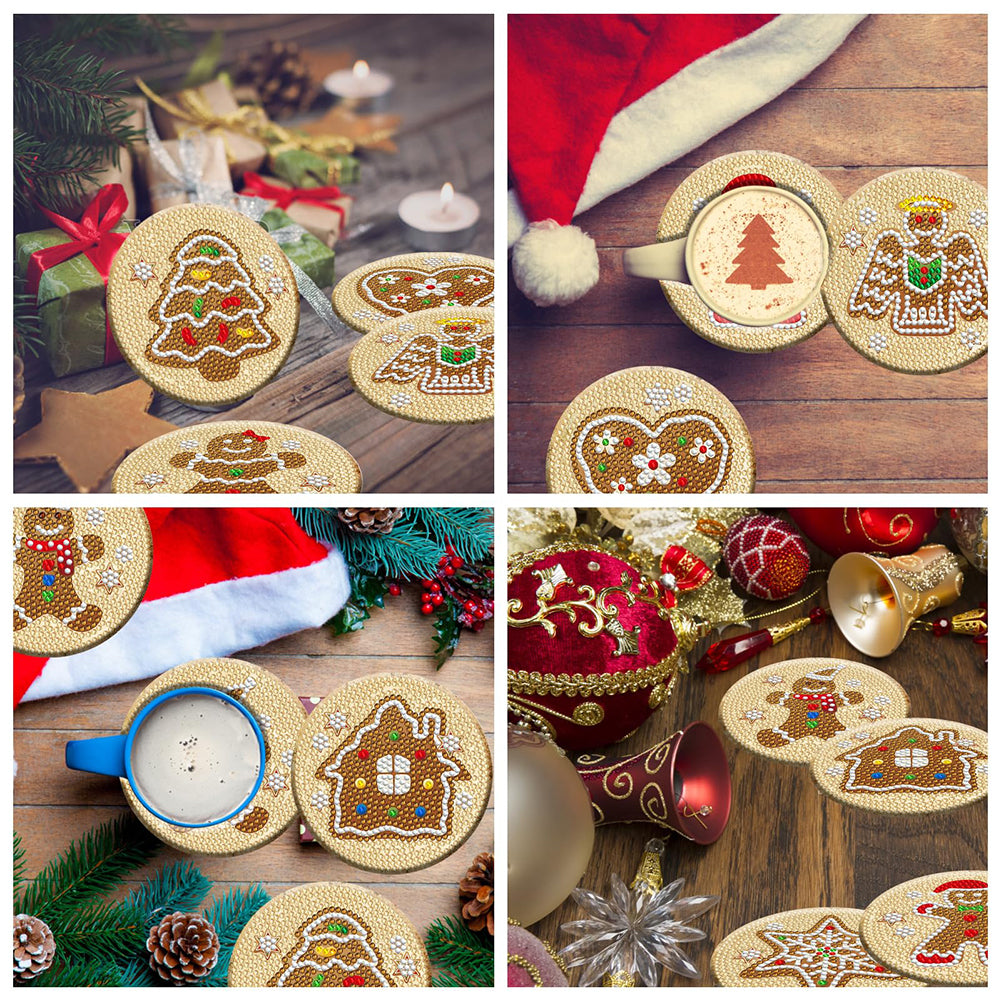 8PCS Wooden Diamond Painting Coasters Kits for Adults Kids (Gingerbread Man)