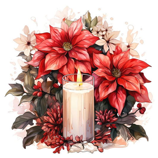 Christmas Flowers And Candles - Full Round Drill Diamond Painting 30*30CM