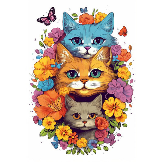 Flowers And Cat - 11CT Stamped Cross Stitch 40*60CM