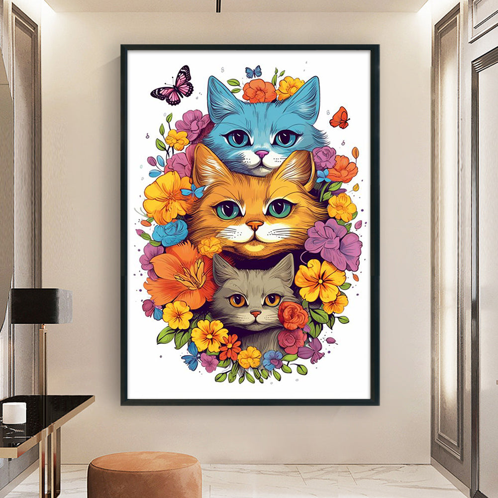 Flowers And Cat - 11CT Stamped Cross Stitch 40*60CM