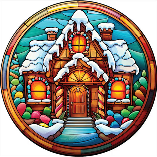 Glass Painting-Christmas House - 18CT Stamped Cross Stitch 20*20CM