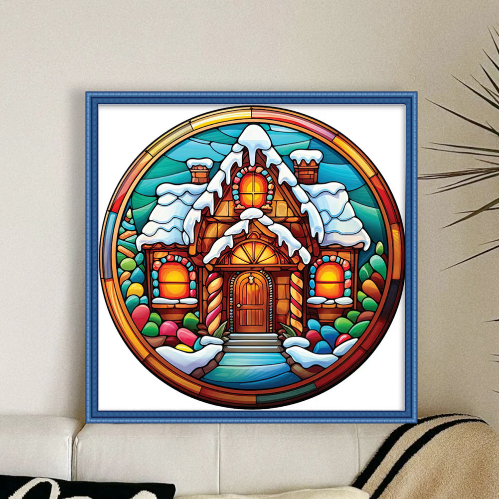 Glass Painting-Christmas House - 18CT Stamped Cross Stitch 20*20CM