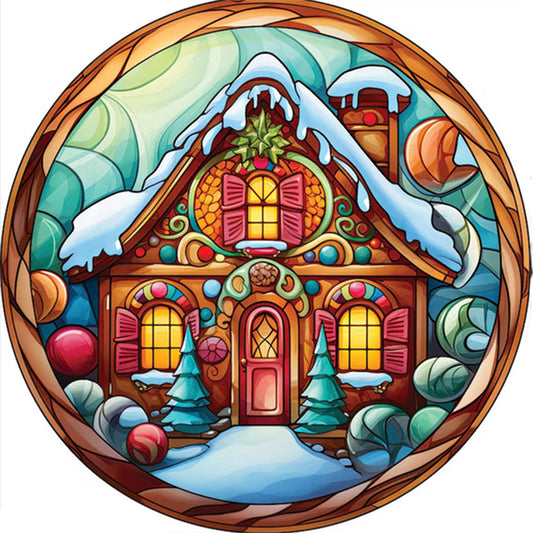 Glass Painting-Christmas House - 18CT Stamped Cross Stitch 20*20CM