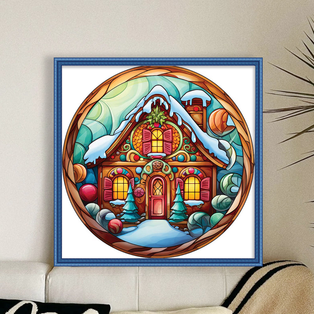 Glass Painting-Christmas House - 18CT Stamped Cross Stitch 20*20CM