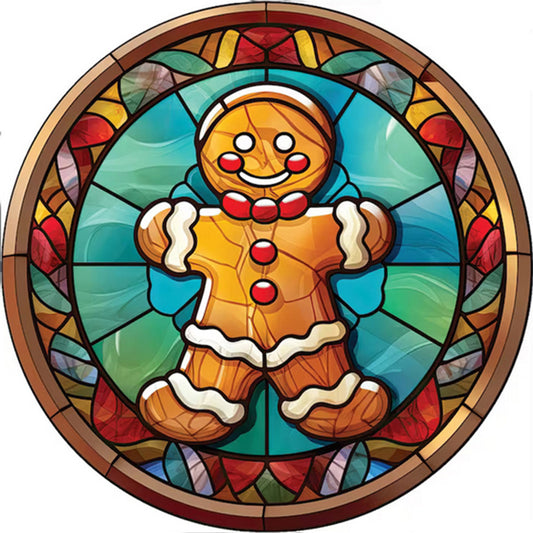 Glass Painting-Christmas Gingerbread Man - 18CT Stamped Cross Stitch 20*20CM