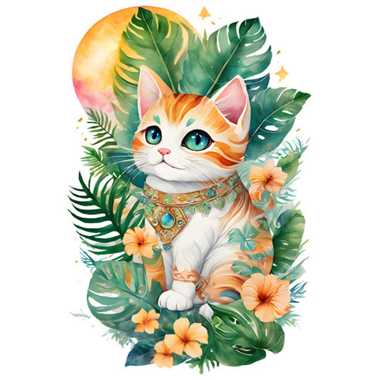 Flowers And Cat - 18CT Stamped Cross Stitch 30*45CM