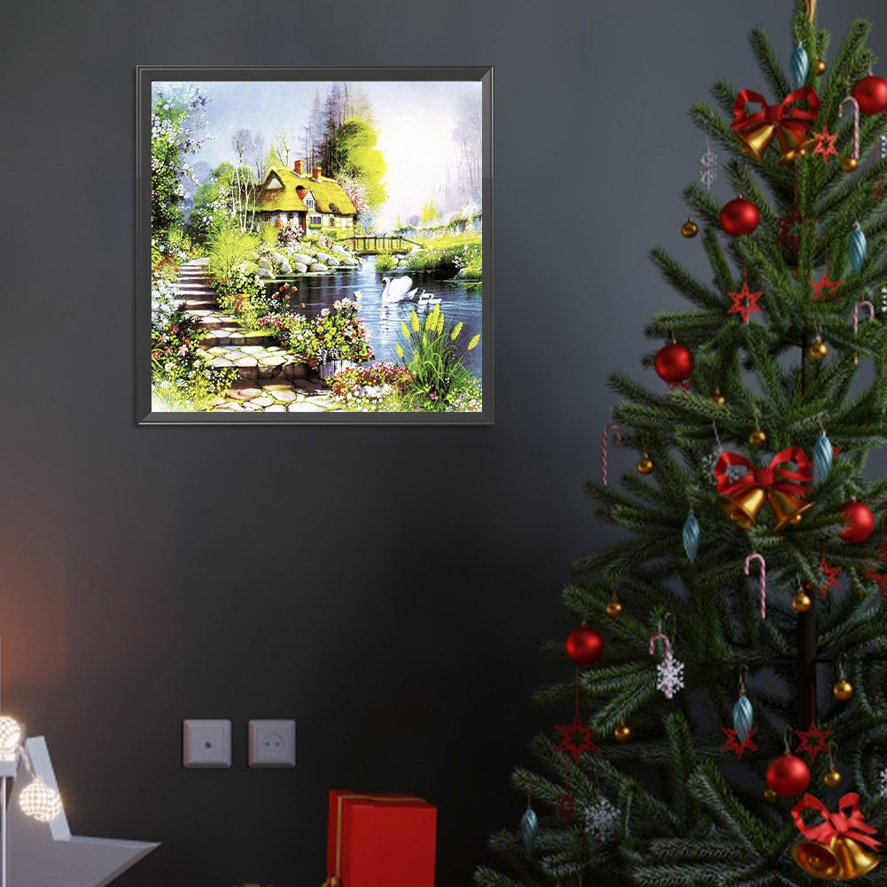 Swan Lake Cottage - Full Round Drill Diamond Painting 40*40CM